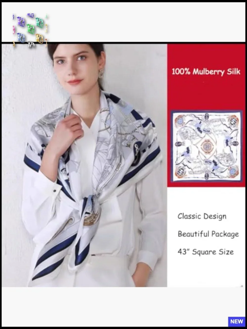 100% Silk Square Scarf Lightweight Headwrap Shawl Versatile Gift Box